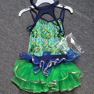 Sparkling Green and Blue Kids Dance Costume